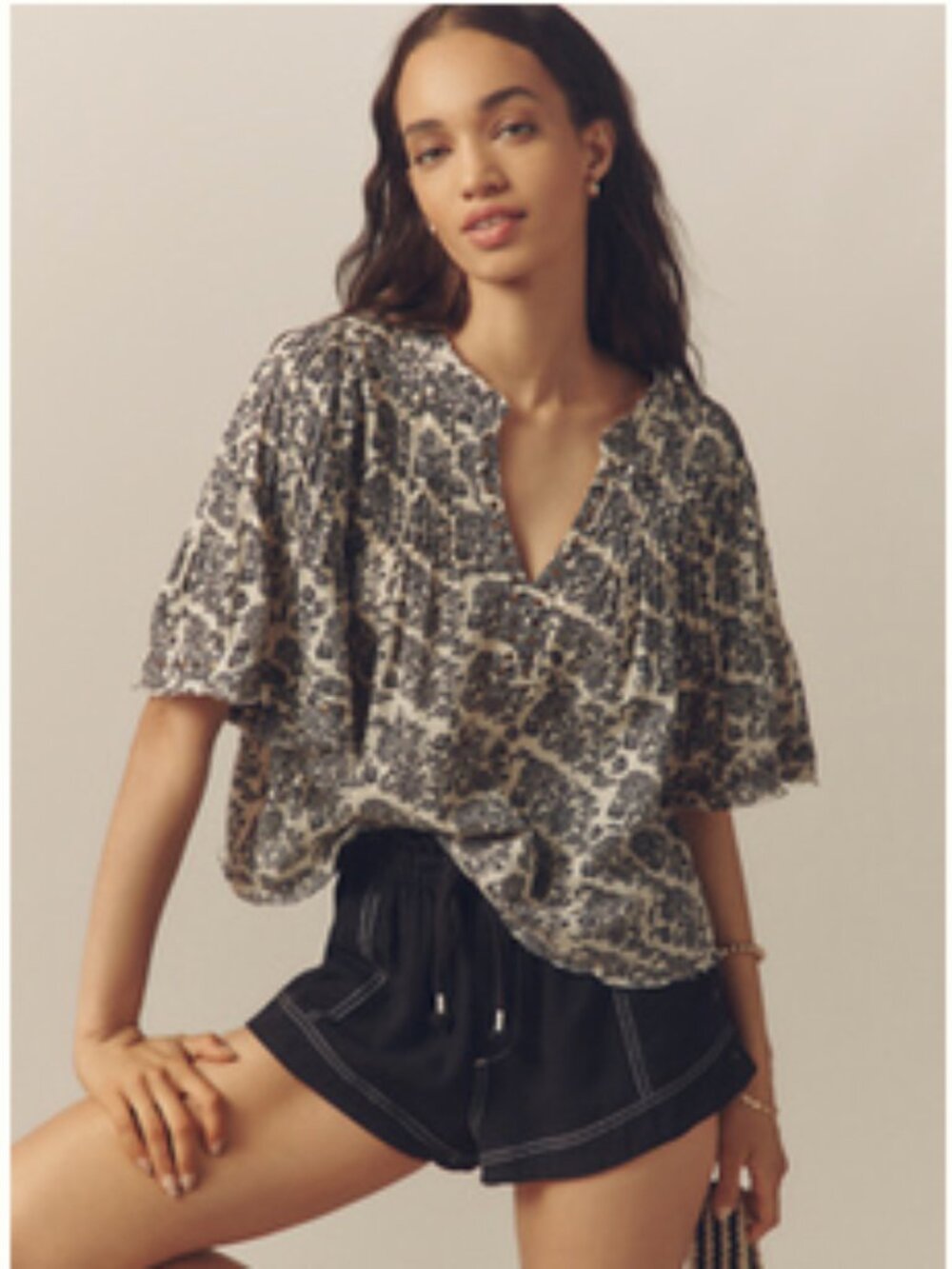 Trina Pintuck Short-Sleeve Swing Top